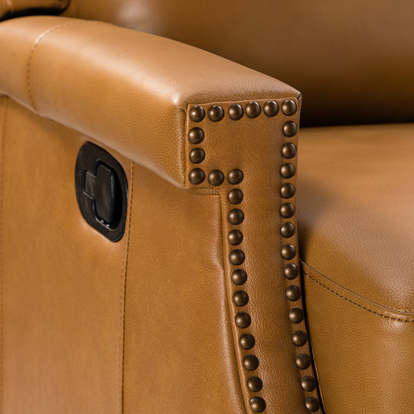 Beachcrest Home Manning 29.6'' Wide Genuine Leather Manual Swivel